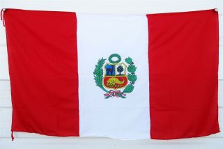 Peruvian Flag 55x30 " Large Banner Peru Coat Of Arms Polyester Bandera Peruana