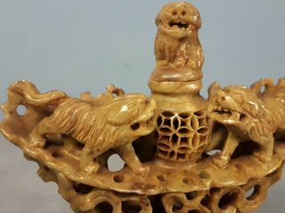 Antique Chinese Hand Carved Soapstone Foo Dog Incense Burner/Bottle 2