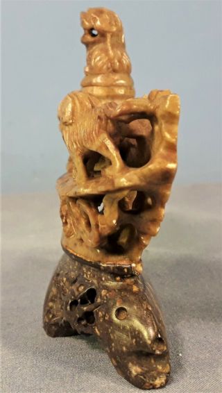 Antique Chinese Hand Carved Soapstone Foo Dog Incense Burner/Bottle 5