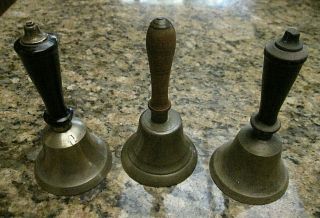 Antique Brass Wood Handle Hand Held Dinner Or School Bells Clapper (3)