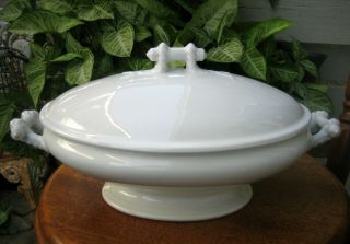 T & R Boote Antique English Ironstone White Oval Vegetable Bowl With Lid Excl.