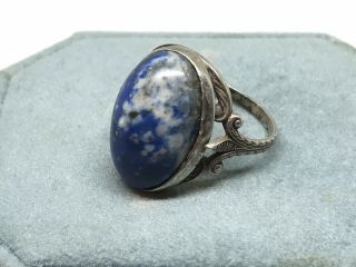 Antique Vintage Art Deco Sterling Silver Blue Stone Ornate Ring (sz.  6)