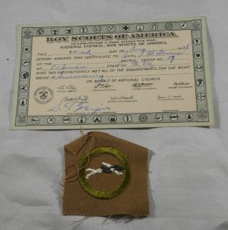 Vintage 1920s Boy Scouts Swimming Square Merit Badge W/ Card Bsa