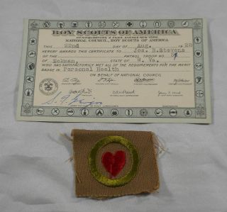 Vintage 1920s Boy Scouts Personal Health Square Merit Badge W/ Card Bsa
