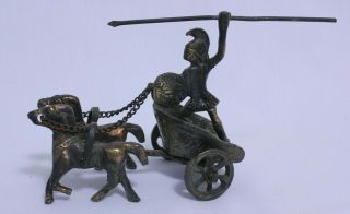 Vintage Copper Brass Bronze Roman Gladiator W/ Spear And Two Horses