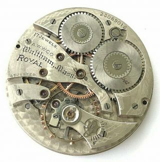 16s - 1919 Antique Waltham Royal Hand Winding Pocket Watch Movement