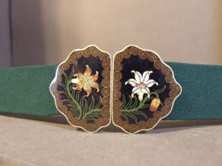 Antique Japanese Meiji Cloisonne Enamel Flower Belt Buckle