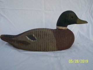 Vintage Mallard Wood Carved Hunting Duck Decoy W/glass Eyes