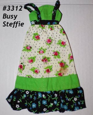 Vintage Barbie Green Black Blue Red Flowers Maxi Dress 3312 Busy Steffie