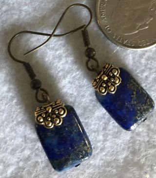 Vintage Vermeil Filigree Tribal Earrings Blue Lapis Lazuli Drops Sw French Hooks