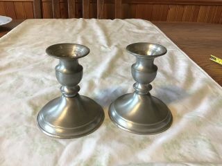 Pair Vintage Leonard Candle Holders Pewter Weighted Candlesticks 4 1/2” Tall