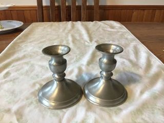 PAIR Vintage LEONARD Candle Holders PEWTER Weighted CANDLESTICKS 4 1/2” Tall 2