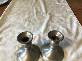PAIR Vintage LEONARD Candle Holders PEWTER Weighted CANDLESTICKS 4 1/2” Tall 3