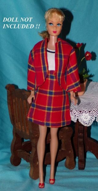 Vintage Barbie Suzette Mitzi Red White Blue Plaid Dress Jacket Ot Shoes Minty