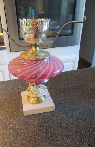 Antique Fenton Cranberry Opalescent Swirl Glass Lamp Base Only