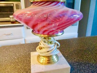 Antique Fenton Cranberry Opalescent Swirl Glass Lamp Base Only 2