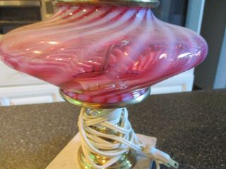 Antique Fenton Cranberry Opalescent Swirl Glass Lamp Base Only 4