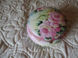 Antique Hand Painted Nippon Porcelain Roses Vanity Dresser Jar Maple Leaf Mark 3