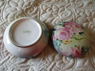 Antique Hand Painted Nippon Porcelain Roses Vanity Dresser Jar Maple Leaf Mark 5