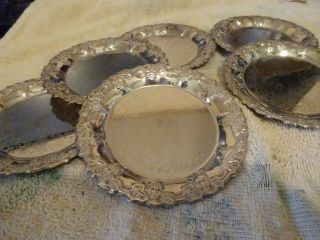 Set Of 6 Silver Plate Coasters With Grape N Ivy Detail Silverplate