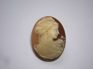 Antique Carved Cameo Ladies Brooch Pendant - P73
