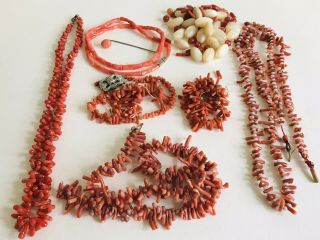 Antique Victorian Natural Carved Coral Bead Necklaces Joblot