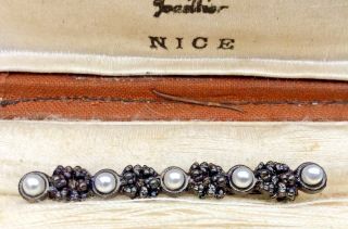 Vintage Style Fine Pearl Bar Brooch Signed West Costume Jewellery Antiqued