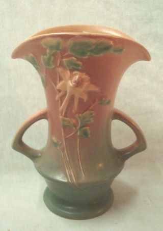 Antique C.  1940 Roseville Columbine 7 " Art Pottery Vase.  Cond Noresrv