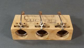 Antique French LUCIFER Souriciere Catch Mouse Rat Trap Fly Swatter Wooden 3