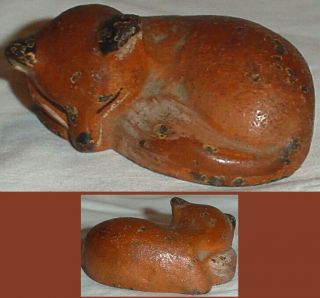 Antique Small Sleeping Red Fox Cast Iron Painted Paperweight Figurine