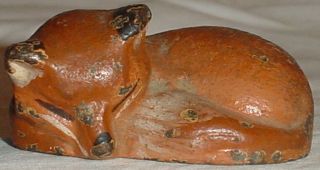ANTIQUE SMALL SLEEPING RED FOX CAST IRON PAINTED PAPERWEIGHT FIGURINE 4