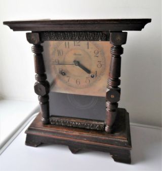 Antique Solid Wood Case Ansonia N.  Y Usa Pengelumn & Chiming Mantel Clock