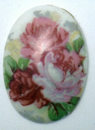 Antique Vintage Floral Flower Large Oval Painted Porcelain Piece J76