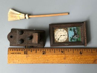 VTG Doll House Furniture Items Clock Sewing Maching Cans Antique Phone Delft Dog 3