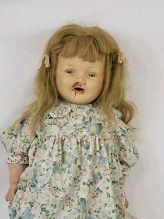 Antique Doll 30 " Composition Sleepy Eyes Cracking Creepy