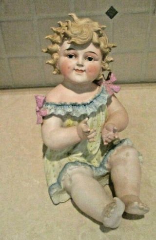 Antique Large Bisque Porcelain Piano Baby Girl Germany 10.  5 "