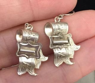 Antique Vintage Jewellery Lovely Sterling Silver Buckle Etched Pendant Earrings