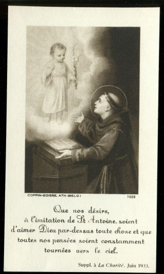 Antique Holy Card Of St Anthony Of Padoue With Jesus Child