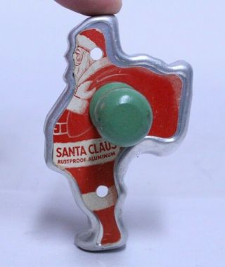 Antique Aluminum Santa Claus Cookie Cutter W/ Green Handle & Paper Label