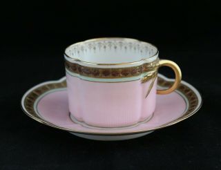 Antique Limoges Depose French Porcelain Hand Painted Cup & Saucer Gold Pink