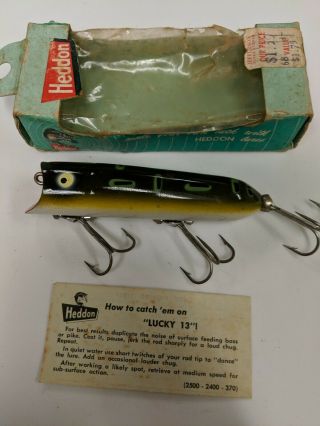 Vintage Heddon Dowagiac Lucky 13 2500bf Bull Frog White Belly Fishing Lure Box