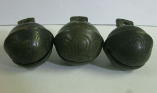 (3) Vintage Antique Brass Sleigh Bells Bell 1 3/8 " Diameter Horse