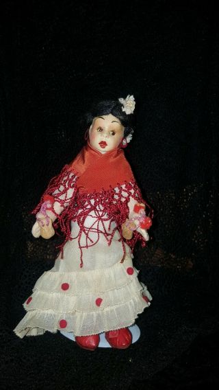 9 " Nati Cloth Doll Circa 1930s Spain - Lenci Raynal Type Paper Mache Cloth Body