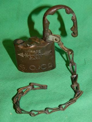 Antique 1907 Xlcr,  S.  O.  Co. ,  Standard Oil?,  Brass Padlock Lock By Corbin