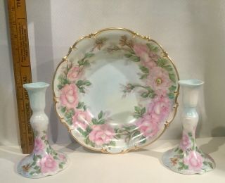 Antique Hand Painted Artist Signed Bavaria Germany Sylvia Console Set