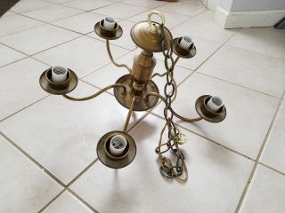 Vintage Brass Electric Chandelier Ceiling Lamp 5 Arms & Chain