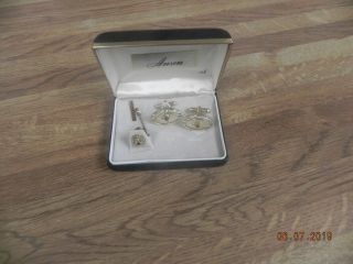 Anson Masonic Vintage Cuff Links And Tie Pin,  Gold Color,