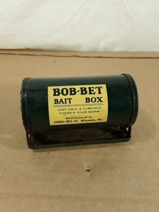 Vintage Bob - Bet Tin Belt Bait Box For Handy Fishing Worms Millwaukee Wisconsin