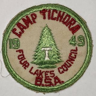 Bsa Boy Scout Patch Four Lakes Council Camp Tichora 1949