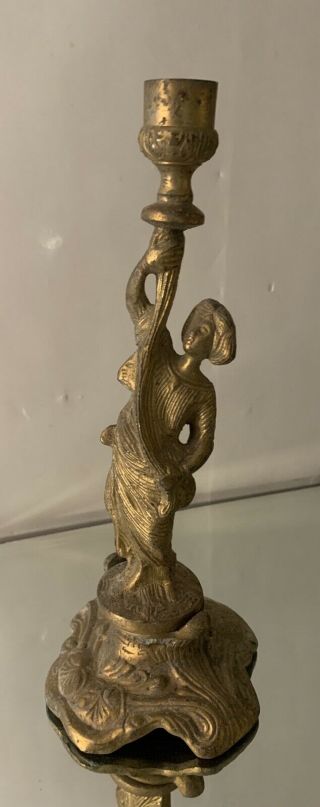 Antique Victorian Solid Brass Sculpture Candlestick Holder 11 " Tall
